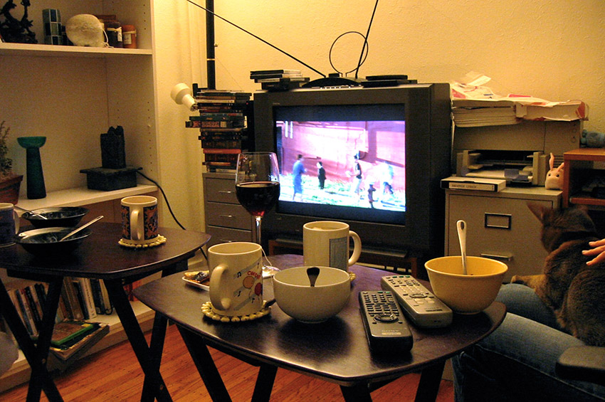 Watching a DVD, "The Station Agent."