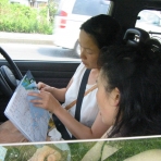 Hiyo and Mari consult the map. Hiyo and Mari consult the map.