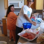 In the kitchen: Melody, Rand, ground beef. In the kitchen: Melody, Rand, ground beef.