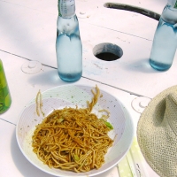 Yakisoba and Ramune I love the ramune bottles with the marbles in the neck.