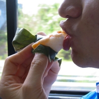 Rick eating Rick finishes off the sushi.
