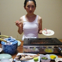 Dinner at the Minshuku At a minshuku just yards from the beach, the dinner spread.